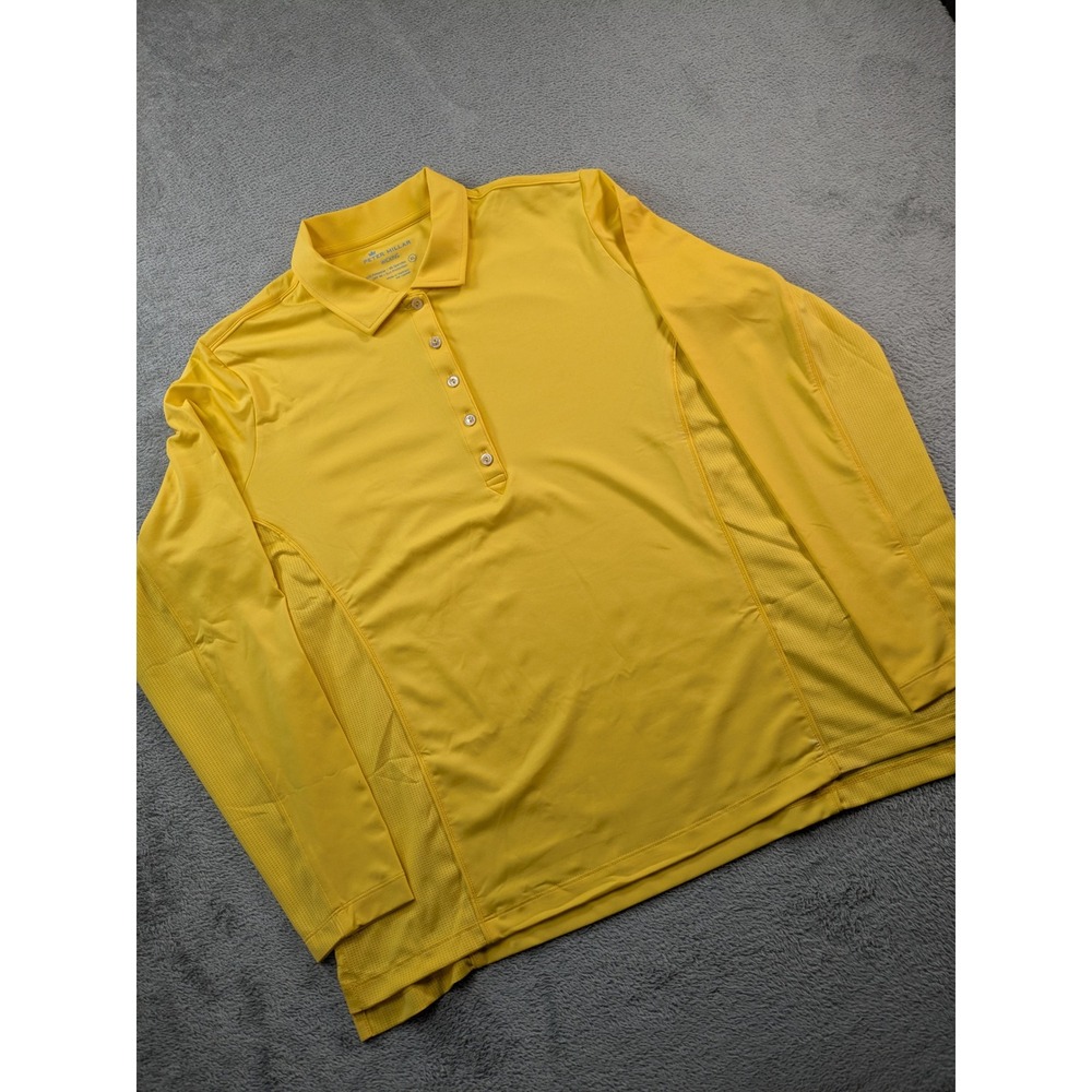 Peter Millar Womens XL Yellow Long Sleeve Wicking Golf Polo Shirt UPF 50